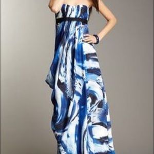 BCBG strapless watercolor prom wedding gown